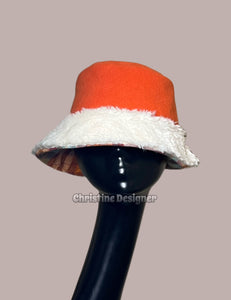 orange wool felt, white fur hat matching coat