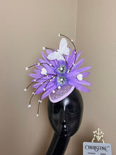 Load image into Gallery viewer, Purple lavender teardrop fascinator
