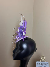 Load image into Gallery viewer, Purple lavender teardrop fascinator
