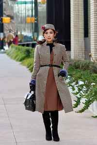 Irina Fall Coat in Hounds Tooths Brown