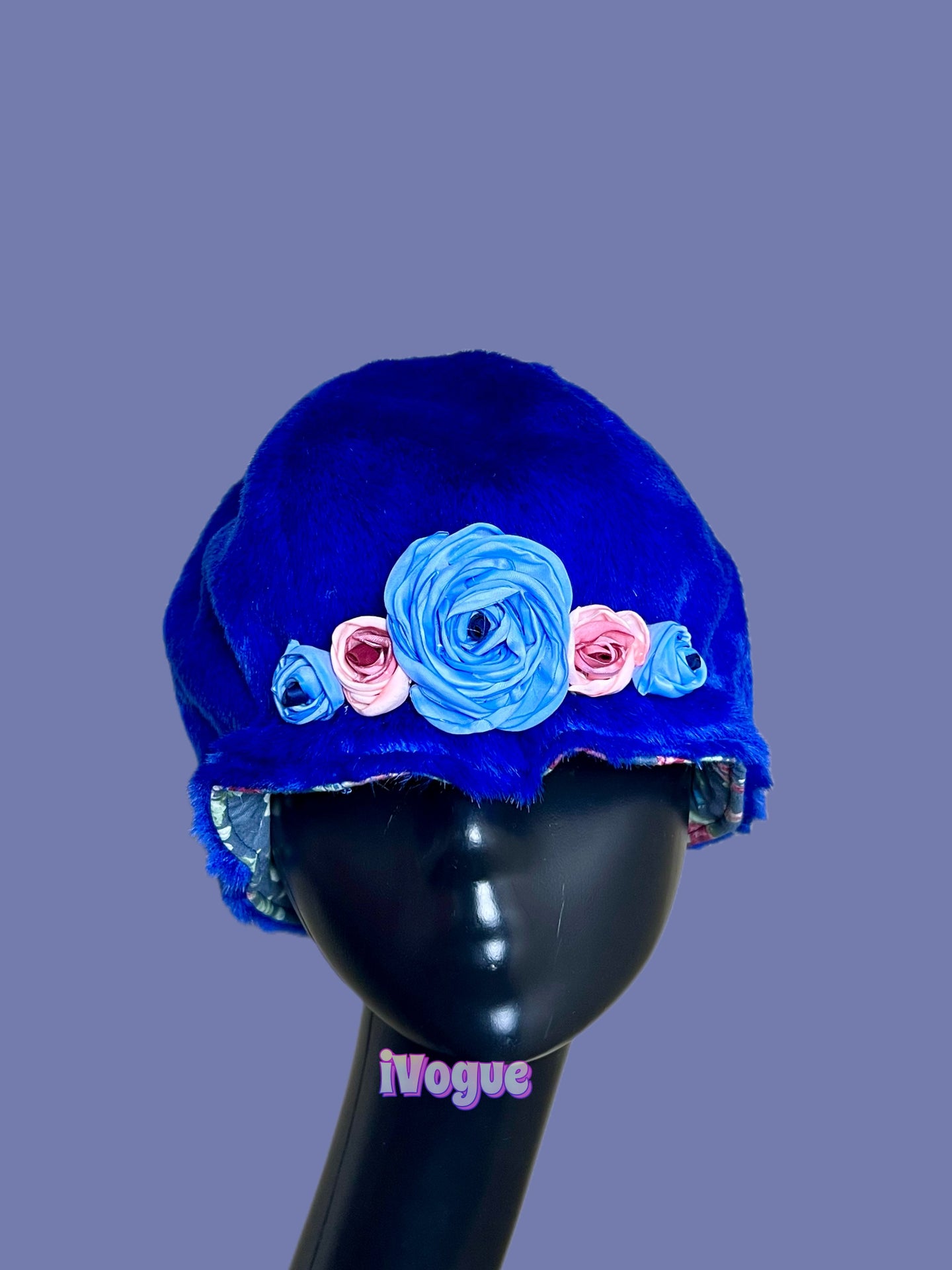 Halo winter hat matching Audrey coat in blue