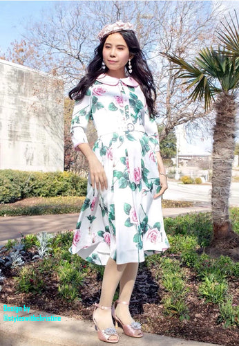 Kennedy Dress in Roses Silk - Shop women style vintage, Audrey Hepburn jackets online -Christine