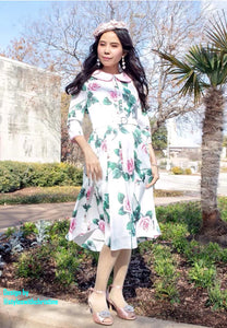 Kennedy Dress in Roses Silk - Shop women style vintage, Audrey Hepburn jackets online -Christine