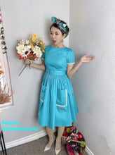 Load image into Gallery viewer, Lily Dress in &quot;AQUA&quot; Blue cotton - Shop women style vintage, Audrey Hepburn jackets online -Christine
