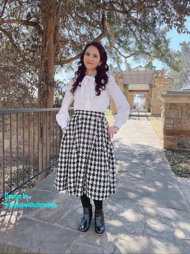 Lisa skirt Tweet patterns and white blouse in cotton - Shop women style vintage, Audrey Hepburn jackets online -Christine