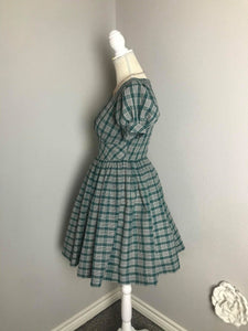 Angela Dress in Green tartan linen size S - Shop women style vintage, Audrey Hepburn jackets online -Christine