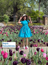 Load image into Gallery viewer, Lily Dress in &quot;AQUA&quot; Blue cotton - Shop women style vintage, Audrey Hepburn jackets online -Christine
