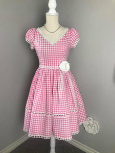 Elisa Dress in Gingham pink linen - Shop women style vintage, Audrey Hepburn jackets online -Christine