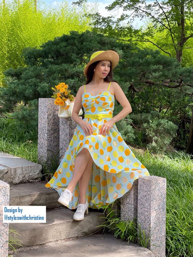 Juliet Dress in Lemon Print cotton size S - Shop women style vintage, Audrey Hepburn jackets online -Christine