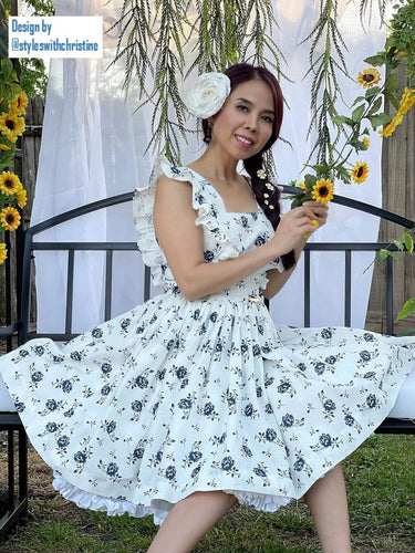 Pinafore Dress in Roses Linen size S - Shop women style vintage, Audrey Hepburn jackets online -Christine