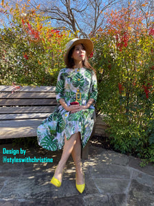 Laura Dress in Solid cotton Tropical Leaves size S - Shop women style vintage, Audrey Hepburn jackets online -Christine