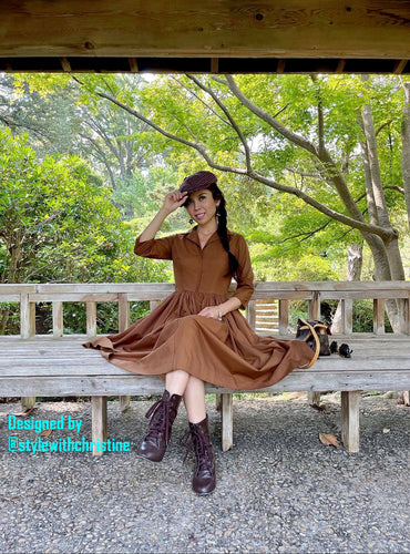 Hana Dress in Solid Camel cotton - Shop women style vintage, Audrey Hepburn jackets online -Christine