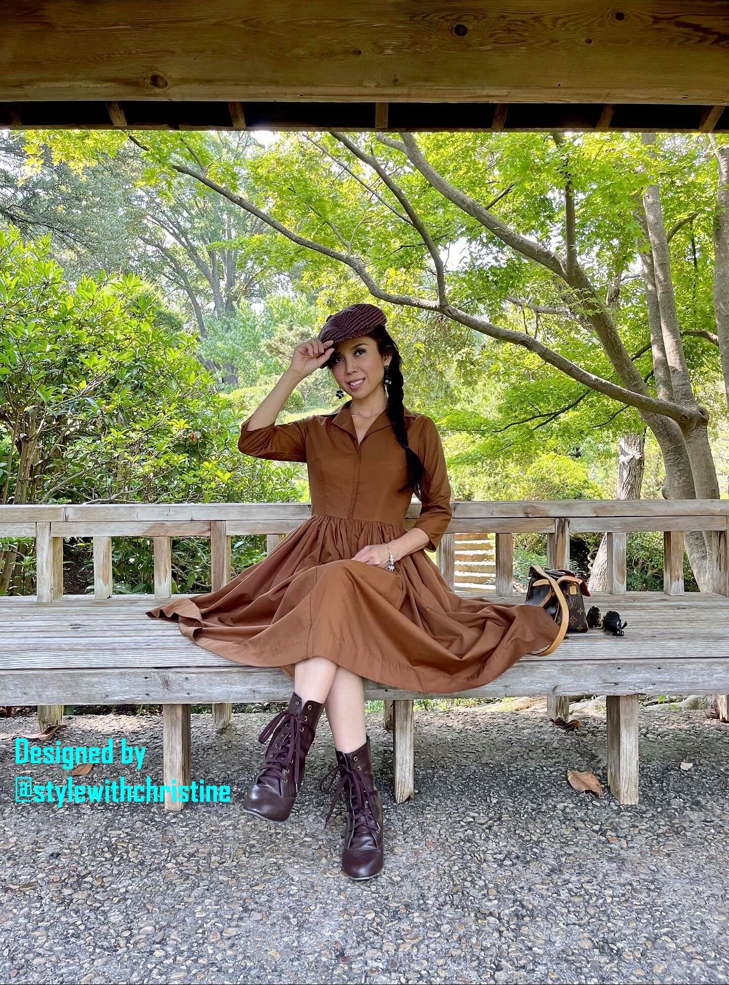 Hana Dress in Solid Camel cotton - Shop women style vintage, Audrey Hepburn jackets online -Christine