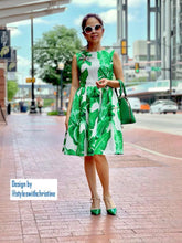 Load image into Gallery viewer, Audrey Dress in Banana Leaf Dragonfly gemstones brooch - Shop women style vintage, Audrey Hepburn jackets online -Christine
