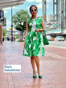 Audrey Dress in Banana Leaf Dragonfly gemstones brooch - Shop women style vintage, Audrey Hepburn jackets online -Christine