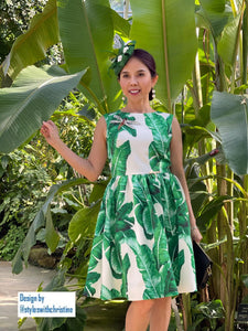 Audrey Dress in Banana Leaf Dragonfly gemstones brooch - Shop women style vintage, Audrey Hepburn jackets online -Christine