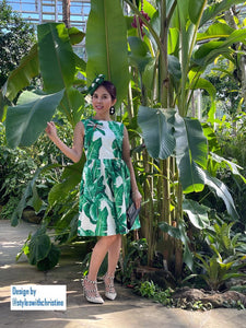 Audrey Dress in Banana Leaf Dragonfly gemstones brooch - Shop women style vintage, Audrey Hepburn jackets online -Christine