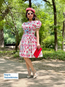 Bella Dress in Rose blooms cotton size S - Shop women style vintage, Audrey Hepburn jackets online -Christine