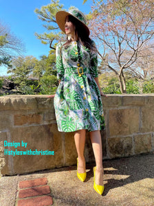 Laura Dress in Solid cotton Tropical Leaves size S - Shop women style vintage, Audrey Hepburn jackets online -Christine