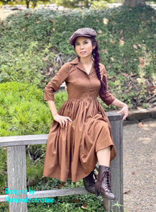Hana Dress in Solid Camel cotton - Shop women style vintage, Audrey Hepburn jackets online -Christine