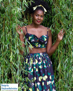 Julie skirt matching top in Lemon Black Print cotton - Shop women style vintage, Audrey Hepburn jackets online -Christine