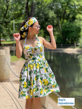 Load image into Gallery viewer, May Dress in Lemon Print cotton - Shop women style vintage, Audrey Hepburn jackets online -Christine
