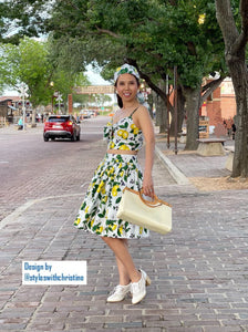 Julie skirt matching top in Lemon Print cotton - Shop women style vintage, Audrey Hepburn jackets online -Christine