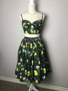 Julie skirt matching top in Lemon Black Print cotton - Shop women style vintage, Audrey Hepburn jackets online -Christine