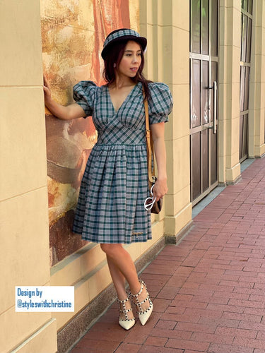 Angela Dress in Green tartan linen size S - Shop women style vintage, Audrey Hepburn jackets online -Christine