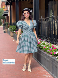 Angela Dress in Green tartan linen size S - Shop women style vintage, Audrey Hepburn jackets online -Christine