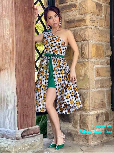 Gigi Dress in Gingham Sunflowers Print cotton - Shop women style vintage, Audrey Hepburn jackets online -Christine