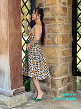 Load image into Gallery viewer, Gigi Dress in Gingham Sunflowers Print cotton - Shop women style vintage, Audrey Hepburn jackets online -Christine
