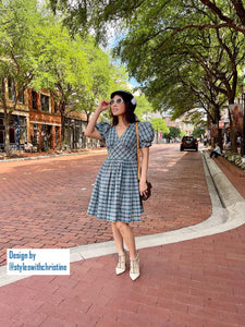 Angela Dress in Green tartan linen size S - Shop women style vintage, Audrey Hepburn jackets online -Christine