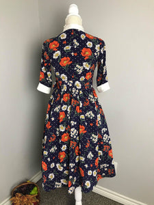 Catherine dress in bloom flowers silk cotton size S - Shop women style vintage, Audrey Hepburn jackets online -Christine