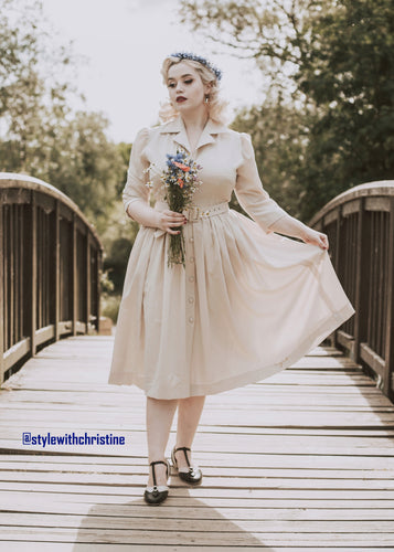 Kathy Dress in linen cream - Shop women style vintage, Audrey Hepburn jackets online -Christine