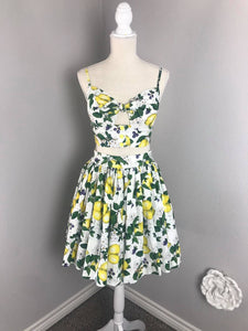 Julie skirt matching top in Lemon Print cotton - Shop women style vintage, Audrey Hepburn jackets online -Christine