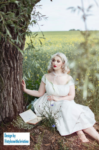 Caroline Dress in White cotton - Shop women style vintage, Audrey Hepburn jackets online -Christine