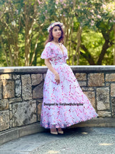 Load image into Gallery viewer, Bella gown in mesh embroidered flowers
