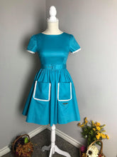 Load image into Gallery viewer, Lily Dress in &quot;AQUA&quot; Blue cotton - Shop women style vintage, Audrey Hepburn jackets online -Christine
