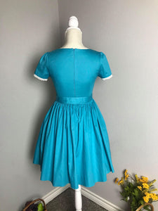 Lily Dress in "AQUA" Blue cotton - Shop women style vintage, Audrey Hepburn jackets online -Christine