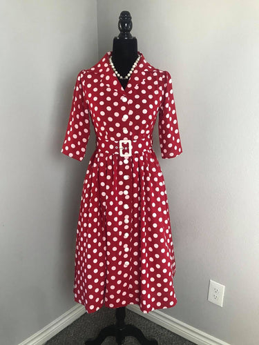 Kathy Dress in Red White Polka Dots - Shop women style vintage, Audrey Hepburn jackets online -Christine