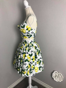 Julie skirt matching top in Lemon Print cotton - Shop women style vintage, Audrey Hepburn jackets online -Christine