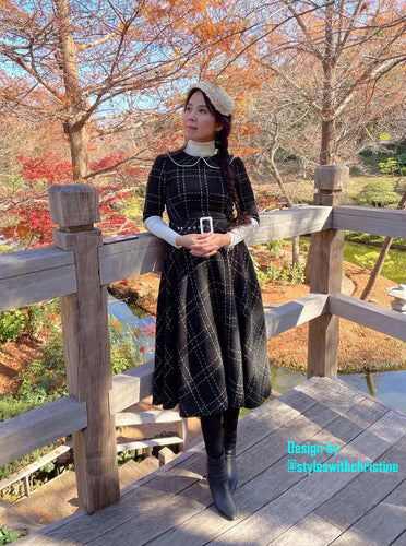 Meghan Dress in Tweed plaid patterns size S - Shop women style vintage, Audrey Hepburn jackets online -Christine