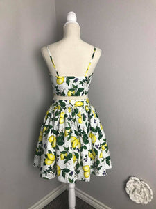 Julie skirt matching top in Lemon Print cotton - Shop women style vintage, Audrey Hepburn jackets online -Christine